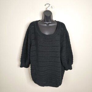 Kaffe Denmark Boho Dark Fairy Coastal Slouchy Balloon Sleeve Crochet Sweater L